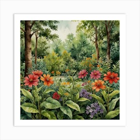 Watercolor Of A Garden Art Print