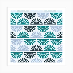 Geometric Pattern With Blue And Green Sunrise On Light Blue Square Art Print