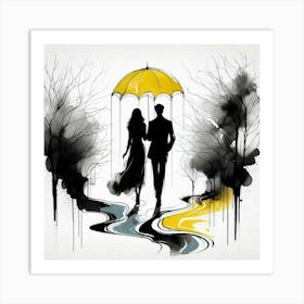 Silhouette of a woman and a man 7 Art Print