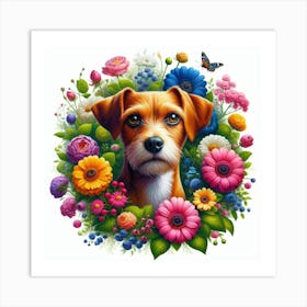 Dog With Flowers 1 Art Print