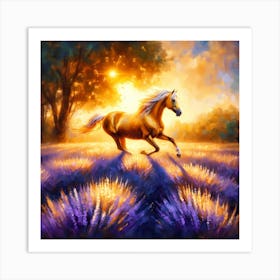 Horse In Lavender Field Art Print