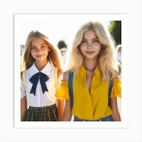 Three Girls In School Uniforms 2 Art Print