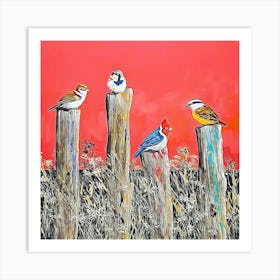 Birds On The Fence Art Print