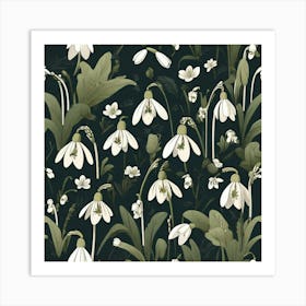 Flowers of Snowdrops, Vector art 1 Art Print