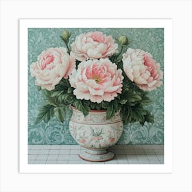 Peonies In A Vase Art Art Print