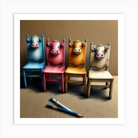 Cows On Chairs 3 Art Print