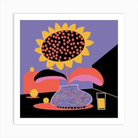 Sunflower In A Vase Mid Century Art Print