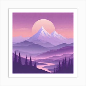 Misty mountains background in purple tone 105 Art Print