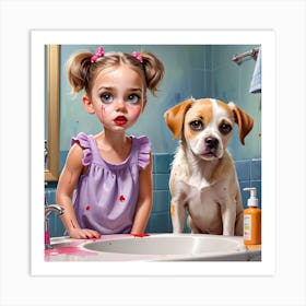 Little Girl And Dog 2 Art Print