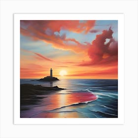 Sunset At The Lighthouse Art Print