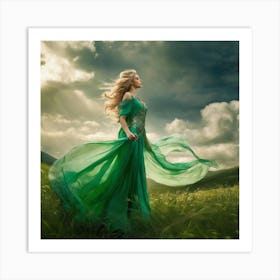 Beautiful Woman In A Green Dress Art Print