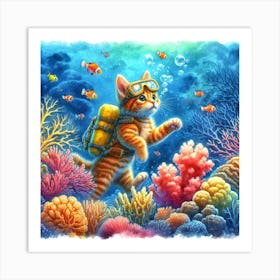 Scuba Diving Kitten Art Print