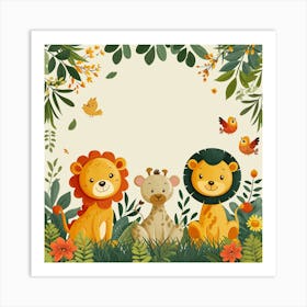 Cute Lions In The Jungle Art Print