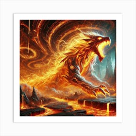 Fire Wolf Elemental Fury Action Art Print