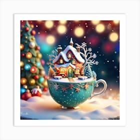 Christmas House In A Cup Art Print