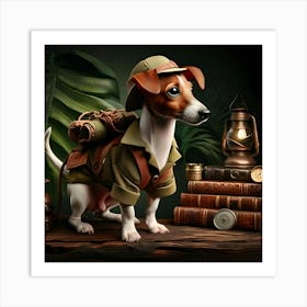 A Brown Rat Terrier Dressed As A Jungle Explorer, Digital Art 3 Art Print