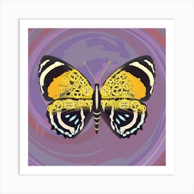 Mechanical Butterfly The Callicore Aegina On A Purple Background Art Print