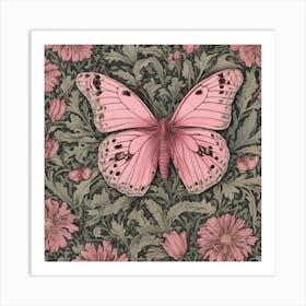 William Morris Print Pink Butterfly Botanical 3 Art Print