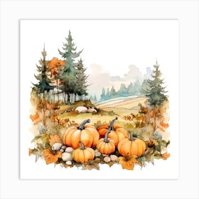 Farmhouse And Pumpkin Patch 5 Art Print