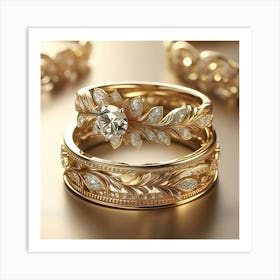 Beautiful Yellow Gold Diamond Weddings Ring Sets 3 Art Print