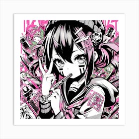 Anime Girl Graffiti Style PInk Art Print