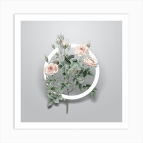 Vintage Rosier Pompon Minimalist Flower Geometric Circle on Soft Gray n.0505 Art Print