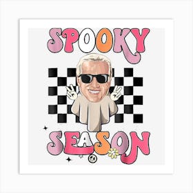 Retro Hippie Halloween Cute Ghost Joe Biden Spooky Season Art Print