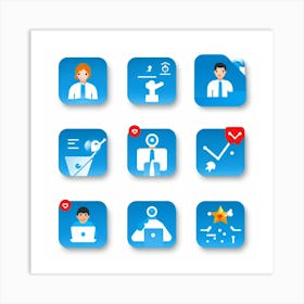 People Control Holiday Set Mass Media Service Device Icon Food Industry Blue Information (23) Art Print