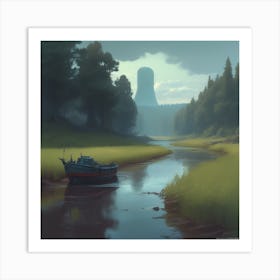 Ship In A River Art Print