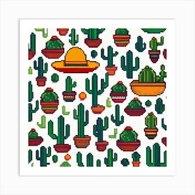 Pixel Cactus Pattern 2 Art Print