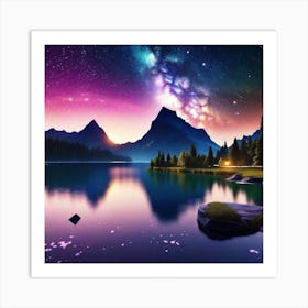 Night Sky Over Lake 7 Art Print