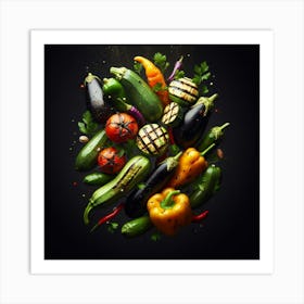 Vegetables On Black Background Art Print