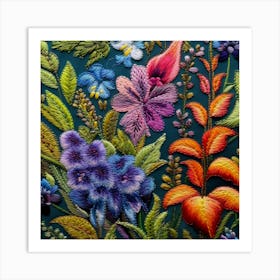 Embroidered Flowers Art Print