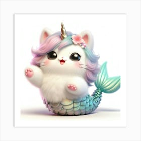 Cute Mermaid Caticorn Art Print