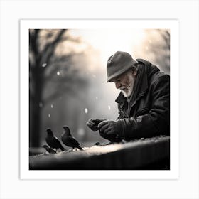 Old Man Feeding Pigeons 1 Art Print