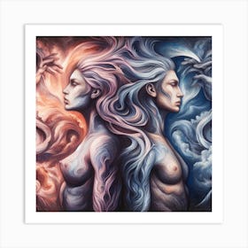 Two Women In The Sky 1 Art Print