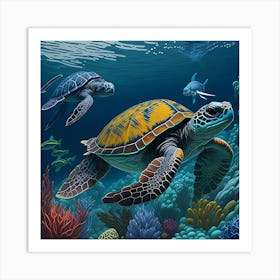 IJBNHD Adults' Sea Turtle Diamond Painting Kits-5D Adults' Sea Turtle Diamond Art Kits,DIY Adult Sea Turtle Gem Art Kits for Presents and Wall Décor in Homes Art Print