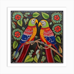 Parrots On A Branch Art Print