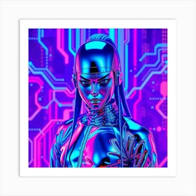 Futuristic Woman in Neon Gloss Art Print