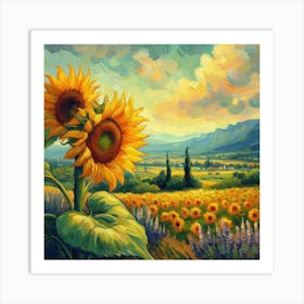 Sunflowers painting in oil in VAN GOGH style-3 Art Print