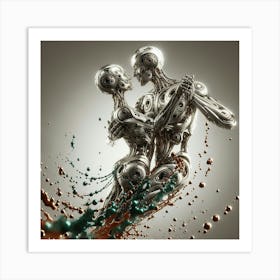 Robots In Love Art Print