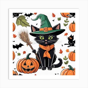 Cute Cat Halloween Pumpkin (19) Art Print