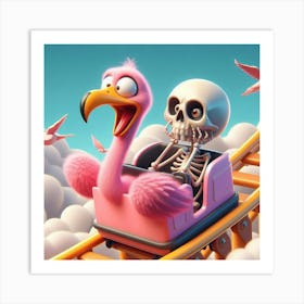 Pink Flamingo Ride Art Print