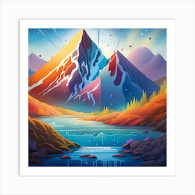 Mountain Landscape Watercolor splash Monochromatic 2 Art Print