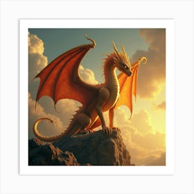 A Fierce Dragon Lord Perched On A Mountain Of Glittering Gold 1 Art Print