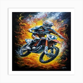 Dirt Biker On Fire Art Print