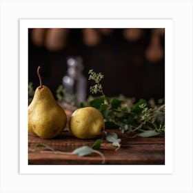 Pears On A Wooden Table Art Print