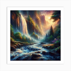 Waterfall In The Mountains Art Print