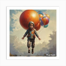 Boy In Space With Balloons Art Print