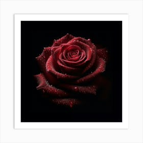 Red Rose On Black Background 1 Art Print